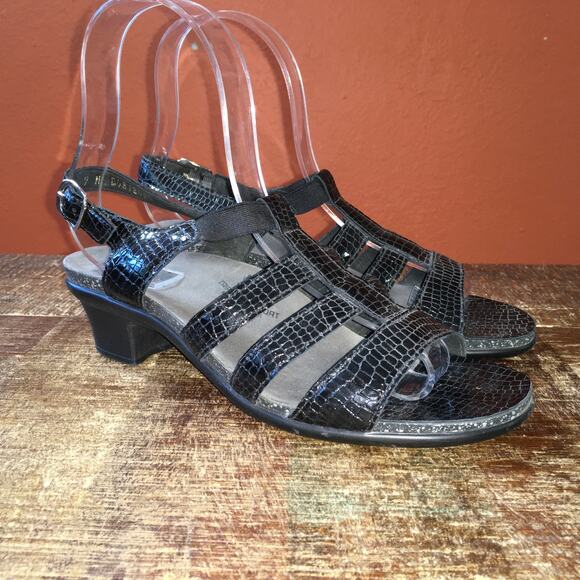 SAS Allegro Heel Strap Sandal Woman’s 9 N Narrow Black Croc Classic Heritage - Picture 1 of 9